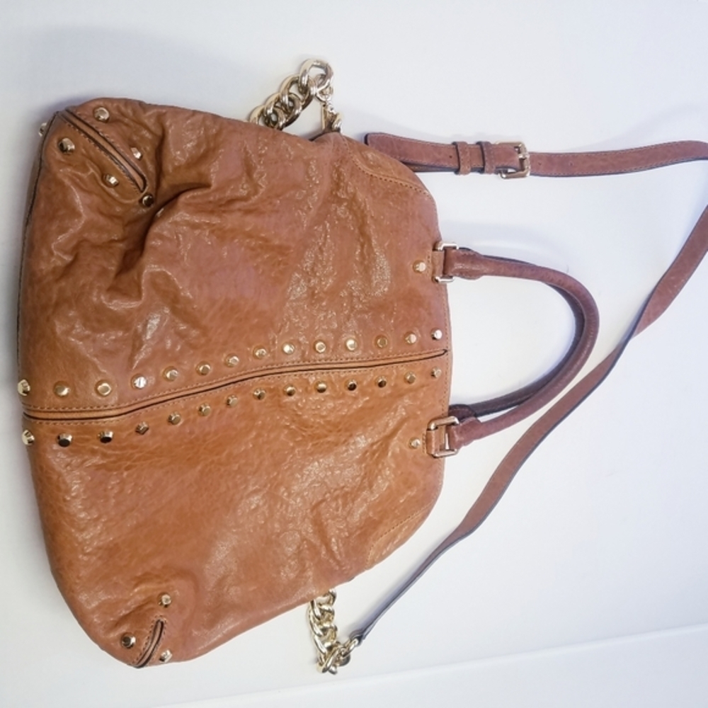 🌸 Michael Kors | Tan Leather Studded Medium Size Satchel Bag - Picture 3 of 15